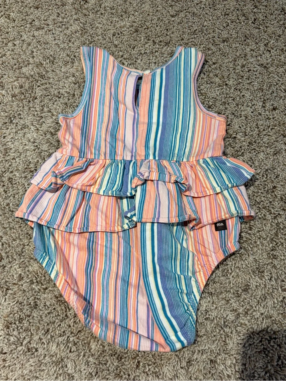 Tea Collection Striped Ruffled One-Piece Bodysuit in Peach, Blue, Lavender